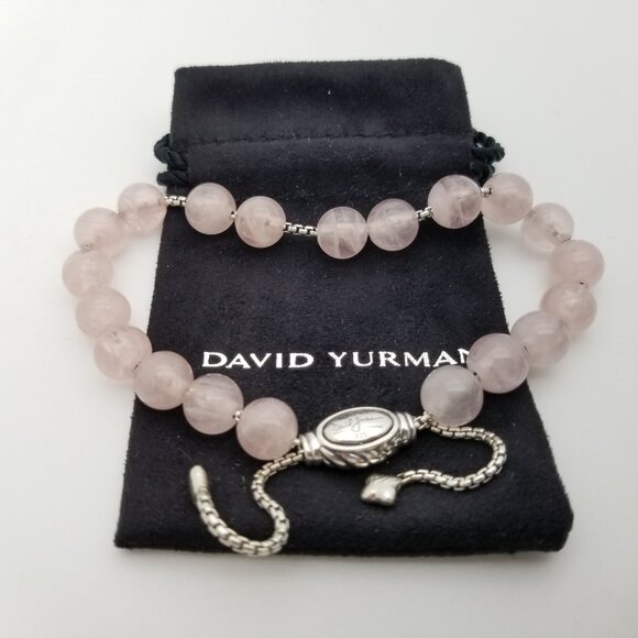 David Yurman Sterling Silver 8mm Rose Quartz Spiritual Bead Beaded Pull Bracelet - Picture 1 of 9